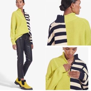 STAUD HAMPTON Sweater Chartreuse Two Tone Stripe size S NWT $295